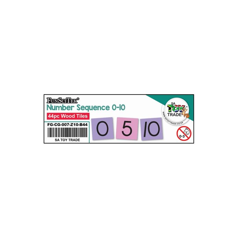 Number Sequence Tiles 0-10 wood (44pc) - in Bin (Purple & Pink)