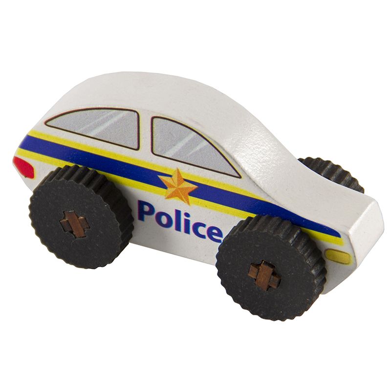Wooden Coloured Car - Police - Small