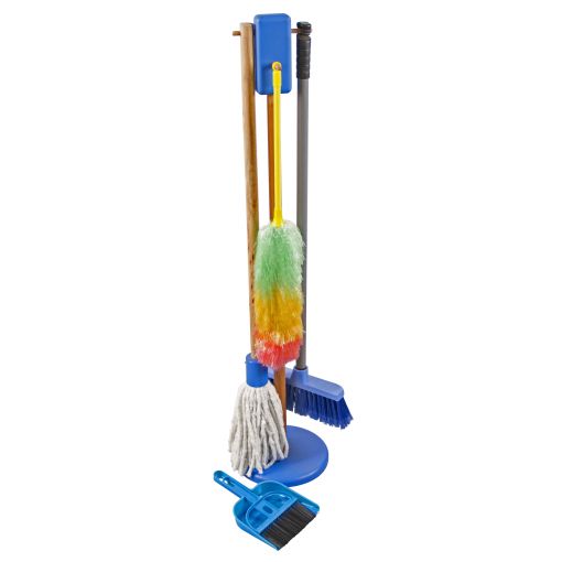 Cleaning Play Set on Stand (Broom, Duster, Dustpan, Mop)