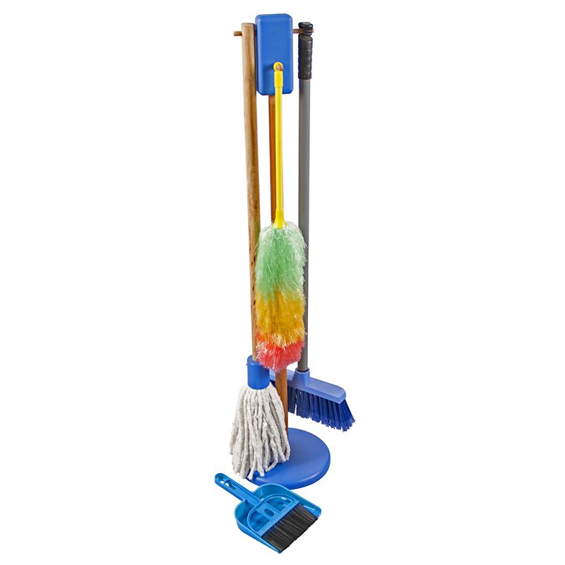 Cleaning Play Set on Stand (Broom, Duster, Dustpan, Mop)