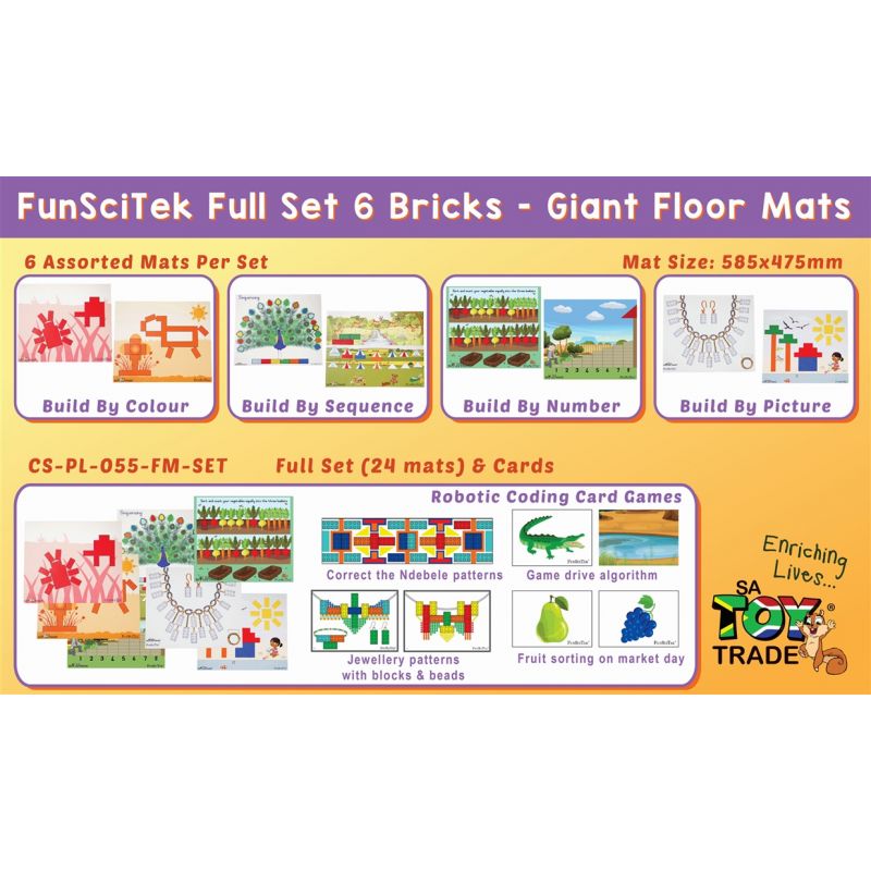 6 Bricks - FunSciTek Full Set - Giant PVC Floor Mats (24x mats & Card Games)