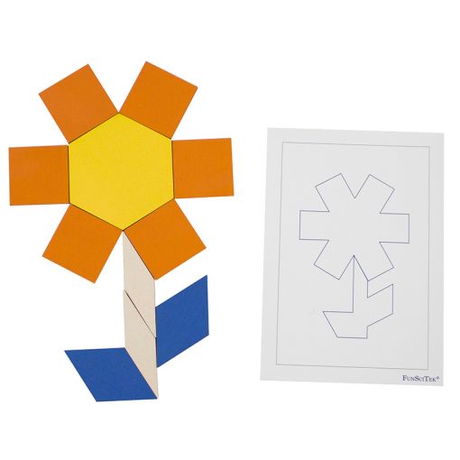 Pattern Blocks 6-shape 6-colour - Wood Med Magnetic (98pc) & Cards (A5 24pc)