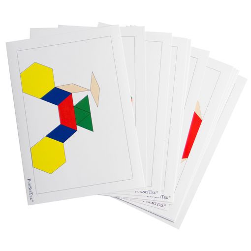 Pattern Blocks 6-shape 6-colour - Wood Med Magnetic (98pc) & Cards (A5 24pc)