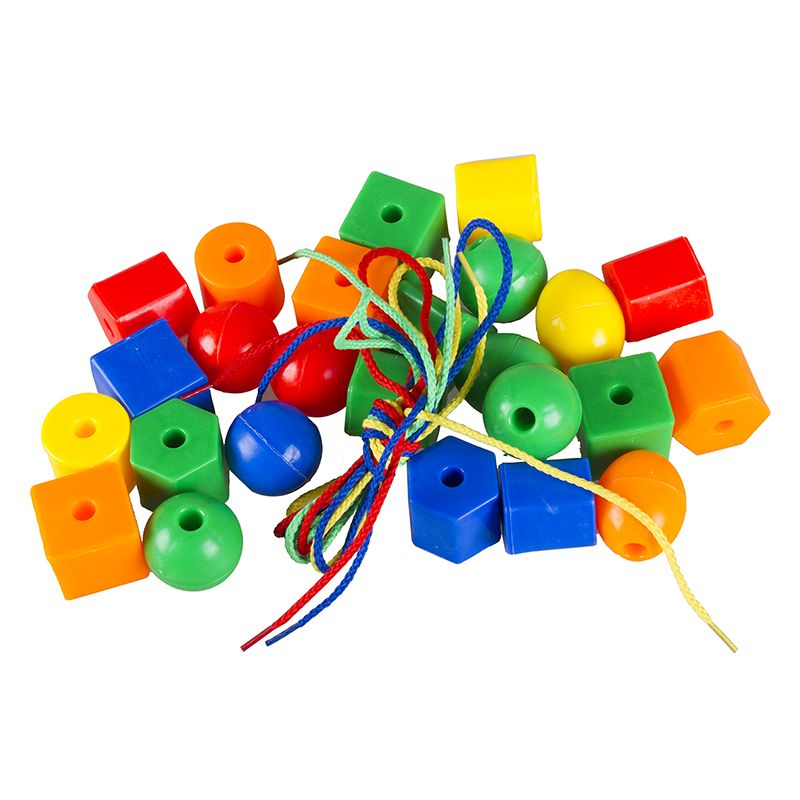 Bright Plastic Beads & Laces in Bag (54pc) - Large (~2.5cm)