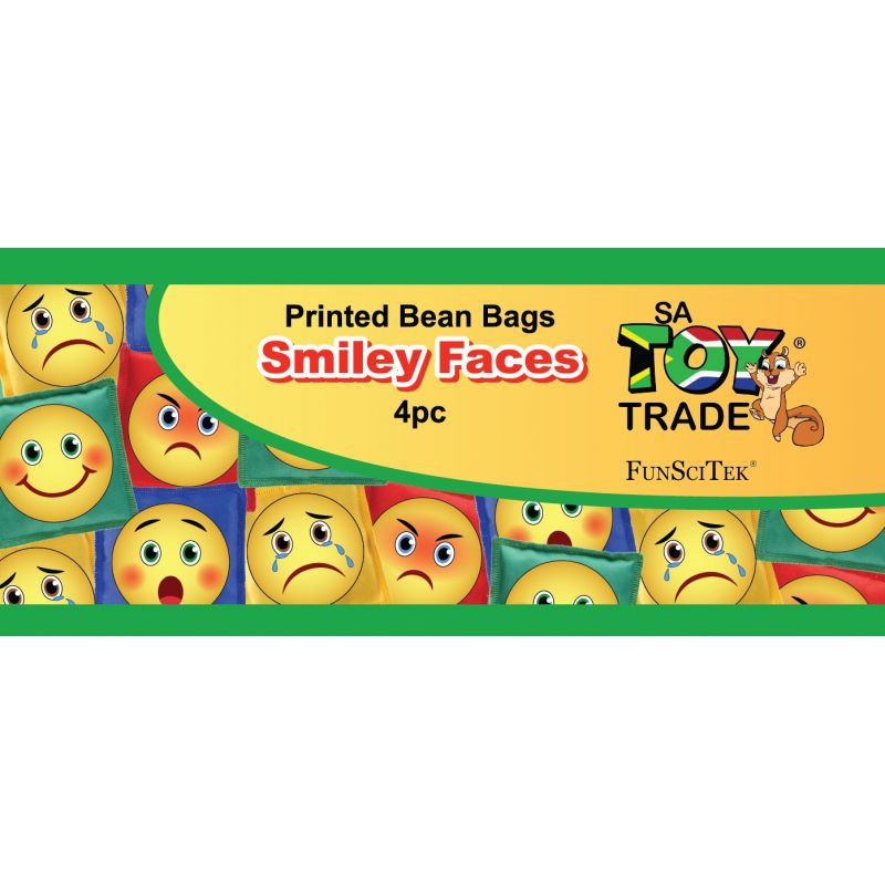 Bean Bags (11cm) - Printed  Smiley Faces (4pc) D-String Bag