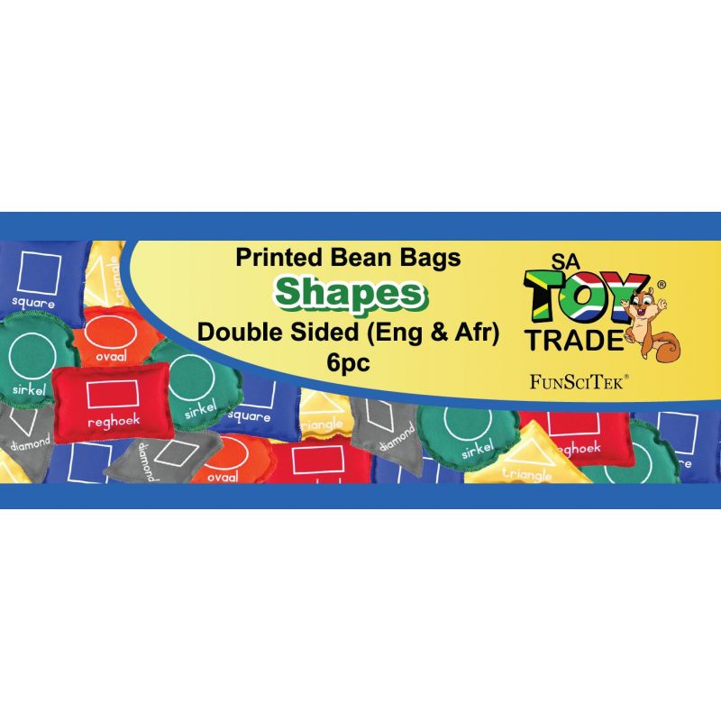 Bean Bags (11cm) - Printed Shapes D/S (6pc) D-String Bag - Eng/Afr