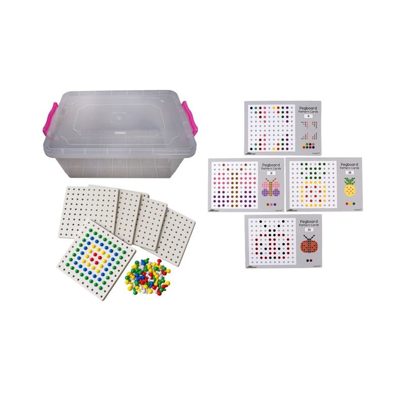 Pegboard (6) & Peg (1000) Pegboard Cards Set in Container