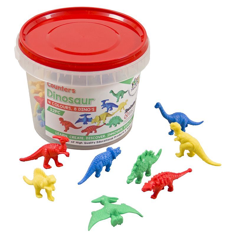 Counters - Dinosaur 32pc (8 Dino's, 4 colours) in Tub with tweezer