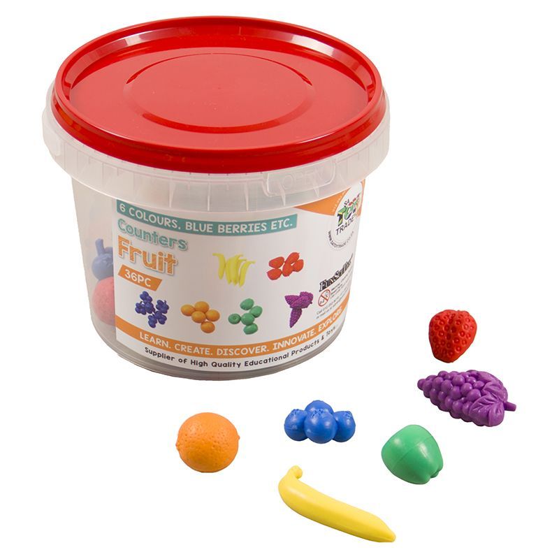 Counters - Fruit - 36pc in Tub with tweezer (blue berry etc, 6 designs, 6 colour)