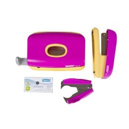 Rapid Mini F5 Set Pink & Yellow (Stapler, Punch, Stapler Remover, 1000 Staples)
