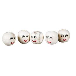 Wood Beads - Painted Faces (15mm) 8pc