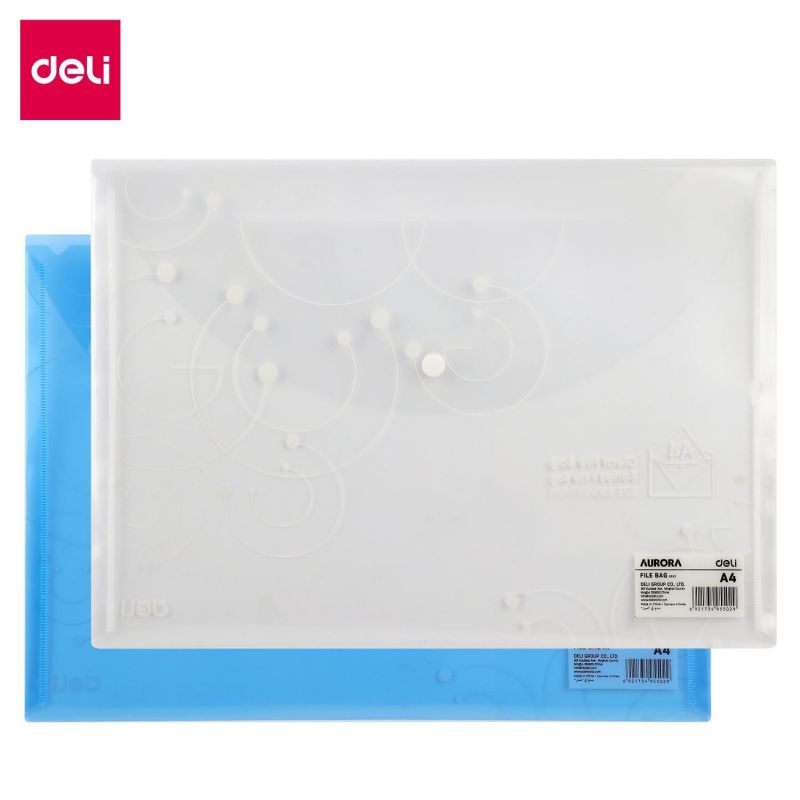 Carry Folder - A4 Transparent with press stud (180 micron) - Blue - Deli