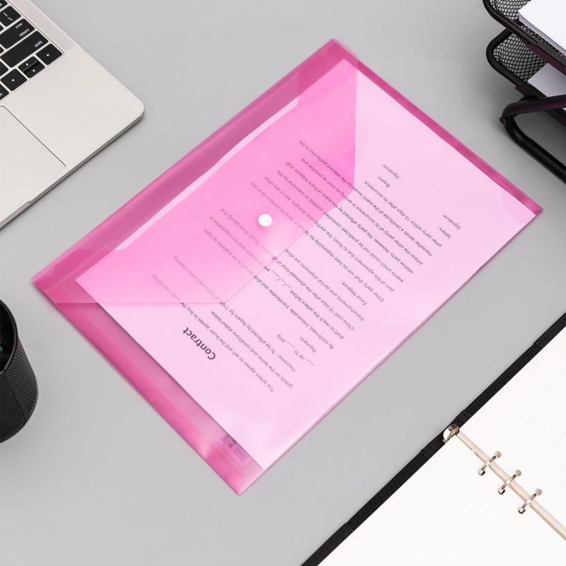 Carry Folder - A4 Transparent with Stud - RedPink - Deli