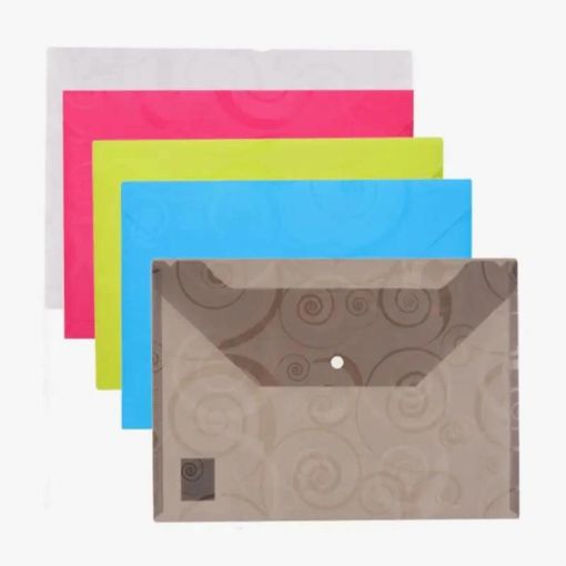 Carry Folder - A4 Transparent Deco with press stud (180 micron) Assorted colours - Deli