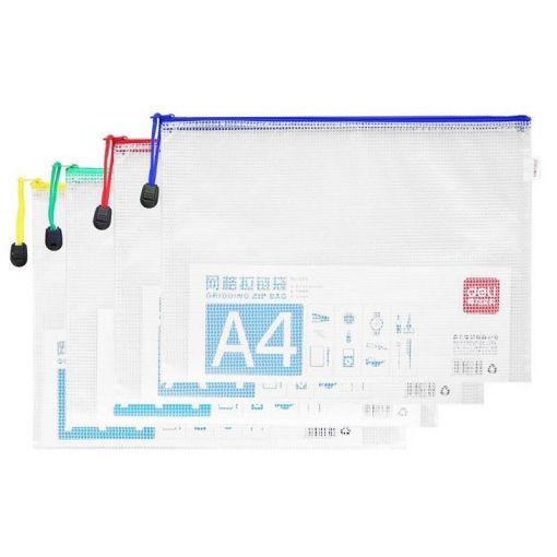 Zip Bag - A4 PVC Mesh (230micron) - 4 Assorted Colours - Deli