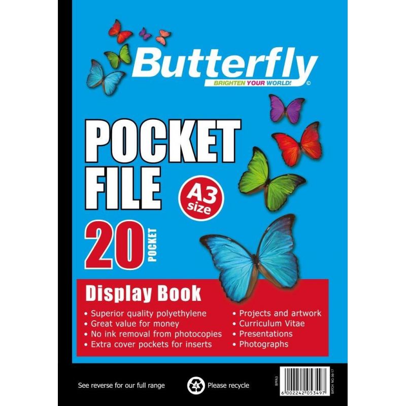 Display book with filing pockets - A3 (20 Pocket) - Butterfly