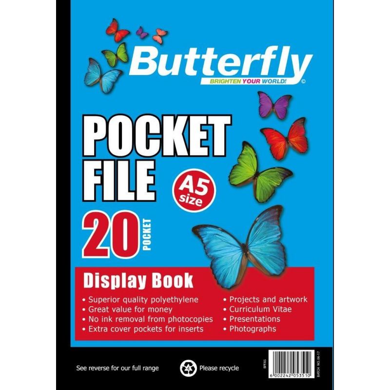 Display book with filing pockets - A5 (20 Pocket) - Butterfly
