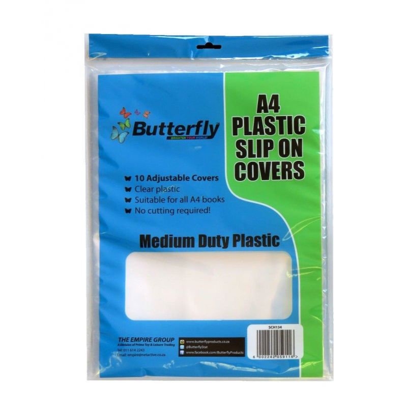 Book Cover A4 - Plastic (50mic) Slip-on (10pc) Clear - Butterfly