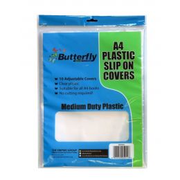 Book Cover A4 - Plastic (50mic) Slip-on (10pc) Clear - Butterfly