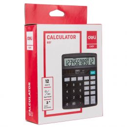 Calculator Desktop Large - 12 Digits Display - Dual Power - Black - Deli