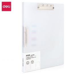 Plastic A4 Folder with 2 Metal Clips - Transparent White - Deli
