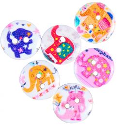 Buttons Wood - Print Elephant Small (18pc)