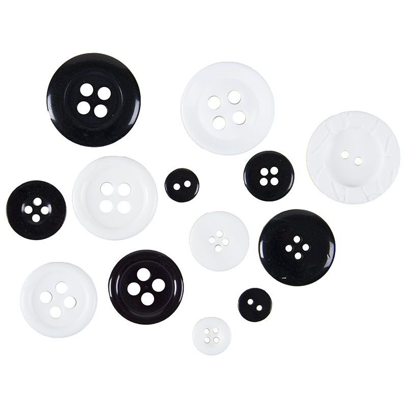 Buttons Plastic - Black & White - Ass Sizes - (~45g)