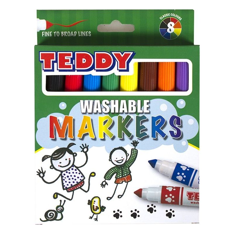 Koki - Jumbo Felt Pens (8pc) Washable Fibre Tip Markers - Teddy