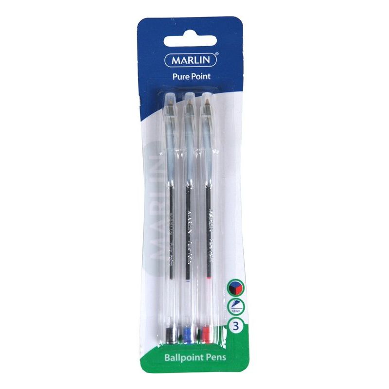 Pens - Ballpoint Medium (3pc) - Marlin - Black Blue Red