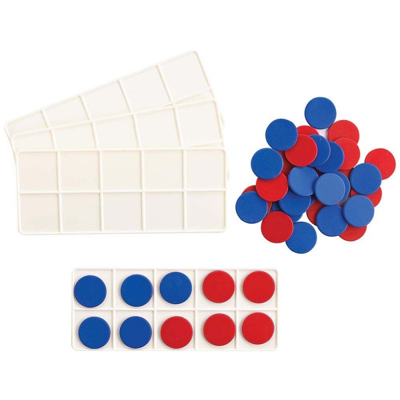 Ten-Frame set Plastic (4xBoards + 40xCounters-2 colours)