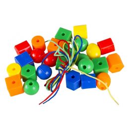 Bright Plastic Beads & Laces in Bag (54pc) - Large (~2.5cm)