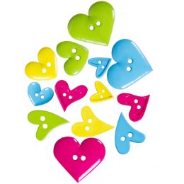 Buttons Plastic - Ass Bright - Hearts - (~20g)