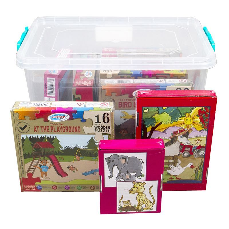 KIT - Puzzle Wooden in a Box (12 Puzzles, 2pc-64pc)