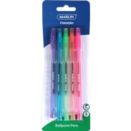 Coloured Pens - Ballpoint Freestyler (5pc) Assorted Colours - Marlin