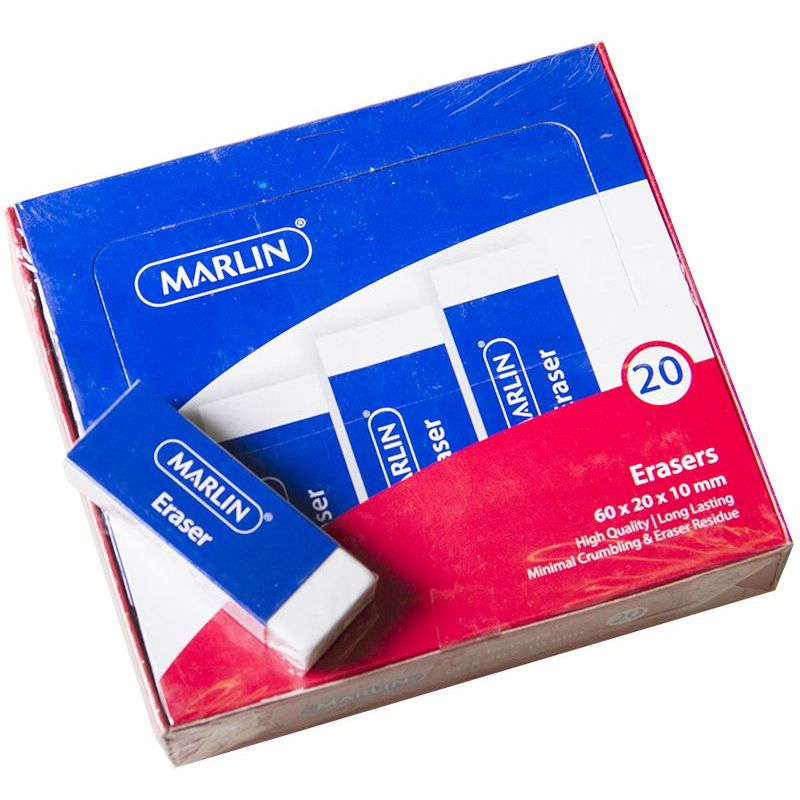 Eraser - 60x20x10mm (20pc) White Plastic - Marlin