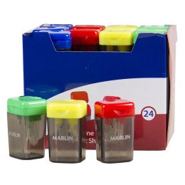 Sharpener - 1-Hole Plastic with Container (24pc) - Marlin