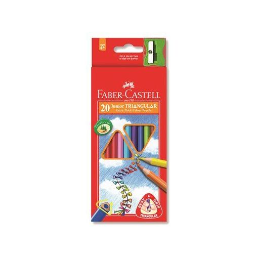 Colour Pencils - Triangular (20pc) Junior 3.8mm core & Sharpener -  FaberCastell