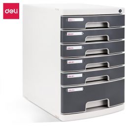 File Cabinet Front Lock 6 Drawers 395x302x432mm Light Grey - Deli