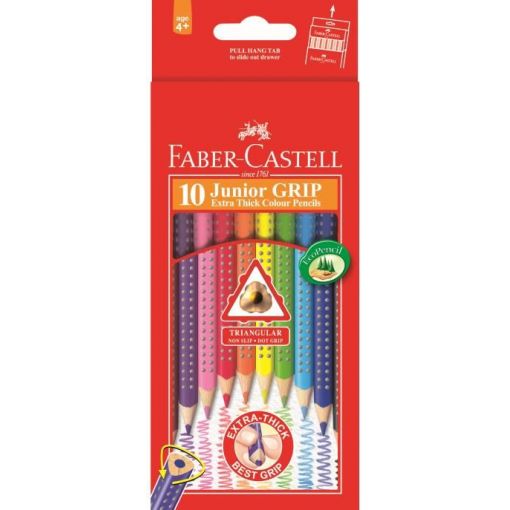 Colour Pencils - 8mm (10pc) 3.8mm core, Junior Grip Dots -  FaberCastell