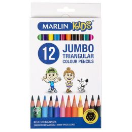 Colour Pencils - Triangular 10mm (12pc) Jumbo 4mm core - Marlin