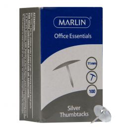 Office Essentials Silver thumbtacks / drawing pins 11mm (100pc) - Marlin
