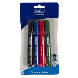 Permanent Marker - Dense Liner (4pc) Black/Blue/Red/Green - Marlin