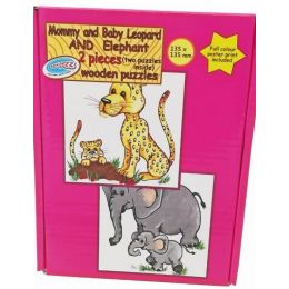 PZ SZ Wood 2pc 2in1 - Mommy and Baby Elephant & Leopard