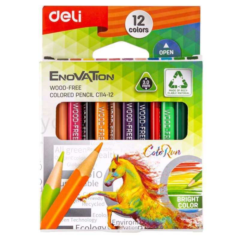 Colour Pencils - Triangular 3mm lead (12pc) Half Length - Enovation - Deli