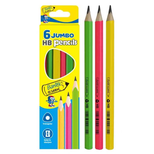 Pencils - Triangular - HB (6pc) Jumbo - Bantex