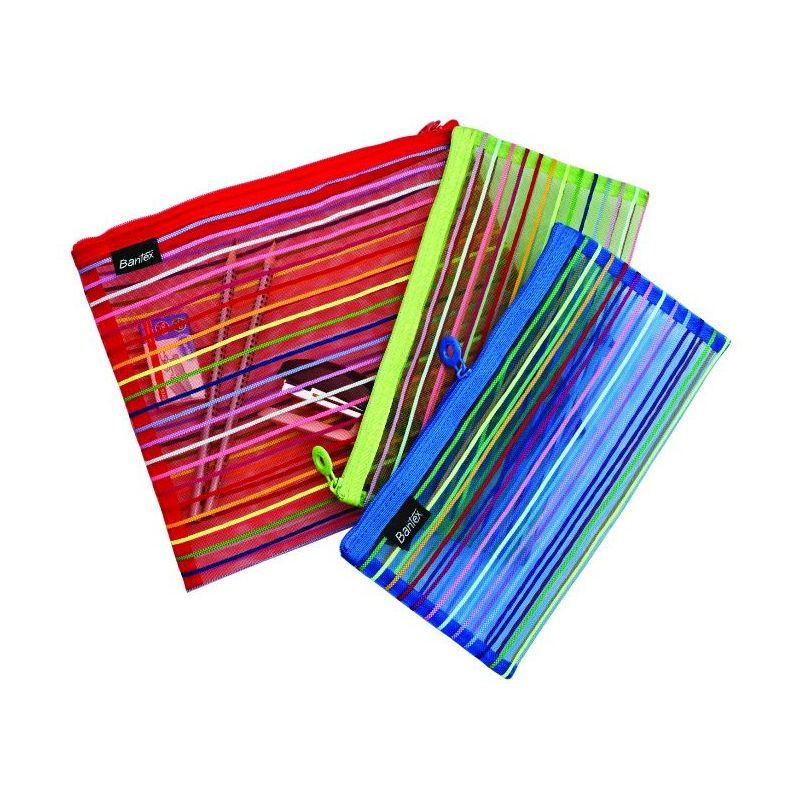 Stationery Bag - Zippa Striped Mesh (~23x12cm) BANTEX - Assorted