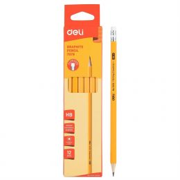 Pencils - HB (12pc) Yellow with Eraser Tip  - Deli