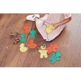 Threading Animals Large (bear dog duck) - 9pc  Primary Colours