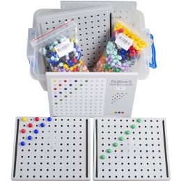 Pegboard (5) & Peg (1000) Pegboard Cards Set in Container
