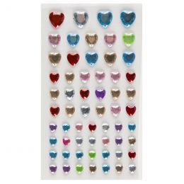Stick-on RhineStones Hearts (60pc) mixed colour & sizes